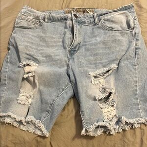 Distressed Light Blue Denim Shorts